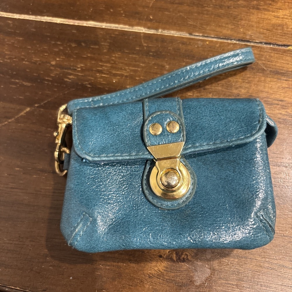 Vera Pelle Genuine Leather Small Turquoise Wallet Coin Purse Wristlet